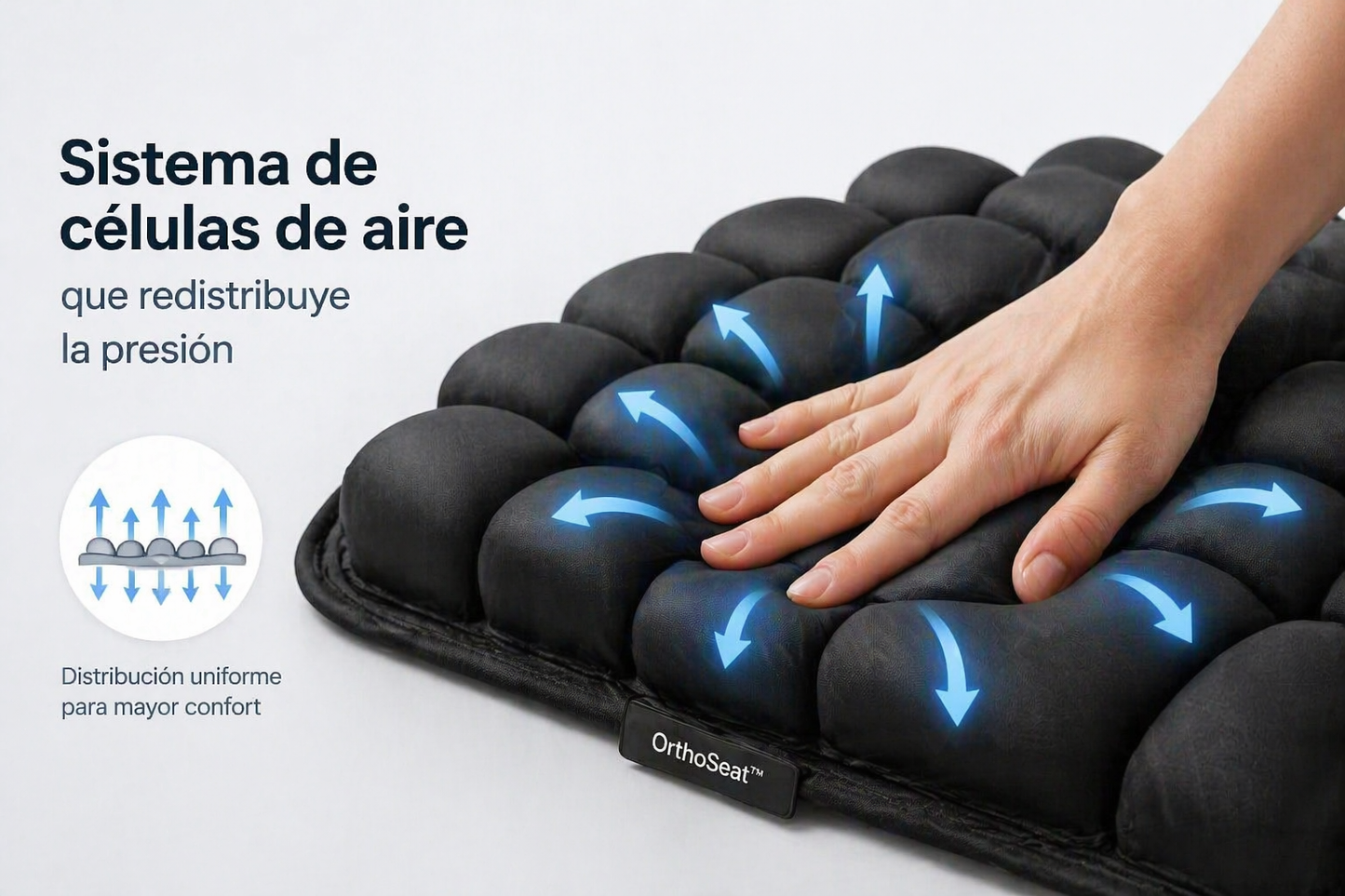 OrthoSeat™ Cojín Inflable Ergonómico [Alivio y Soporte en Largas Horas Sentado]