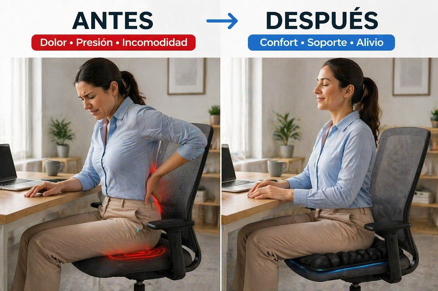 OrthoSeat™ Cojín Inflable Ergonómico [Alivio y Soporte en Largas Horas Sentado]