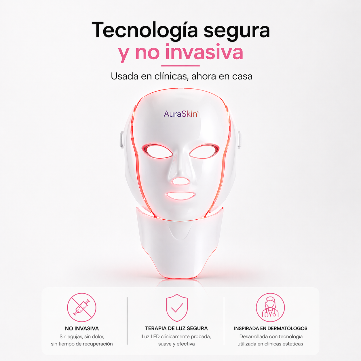 AuraSkin™ Máscara LED Facial y Cuello [Piel Renovada, Joven y Radiante]